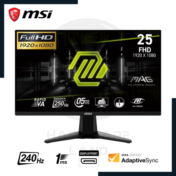 monitor gaming msi mag 255xfv 24.5" 1920x1080 fhd rapid va 240hz 1ms hdmi displayport adaptive sync 1